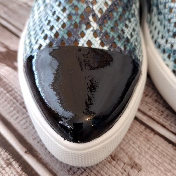 Jibs Slim Teal Python Print Perforated Leather Pointed-Toe Slip-On Shoes Women 9 - Picture 3 of 12